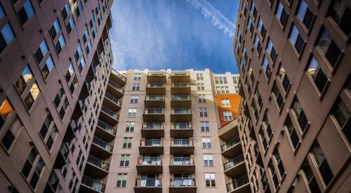 Rental buildings view from courtyard looking up