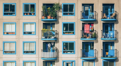 Apartment building facade shows attractive multifamily housing