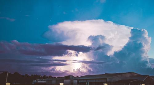 Storm rolling in over buildings