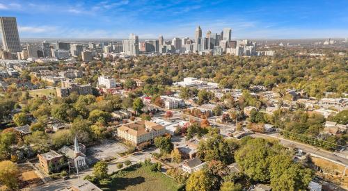 Atlanta metro area surrounded by residential neighborhoods