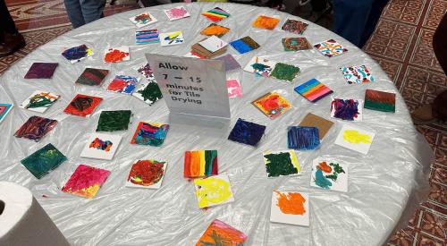 Painted tiles on table at 'The Big Build' event in Washington, DC