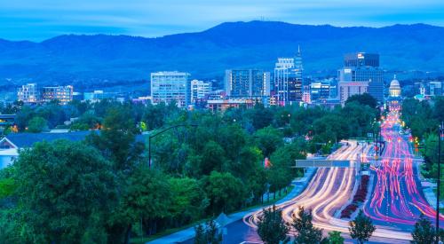 Traffic going into Boise, Idaho, at dusk