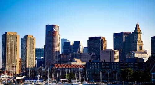 View of Boston city skyline from the water