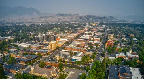 Aerial view of Bozeman, Montana, metro area