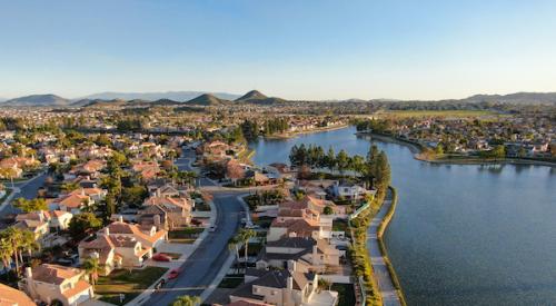 aerial view of California homes on waterway