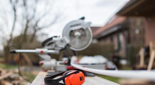 Table saw on home building construction site