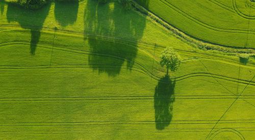 aerial view of green fields of land available for development