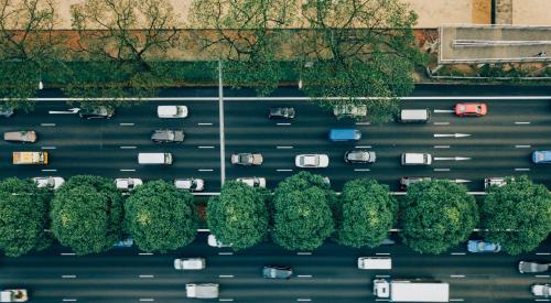 Aerial view of street traffic