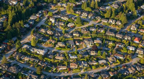 Aerial view of residential community of homes