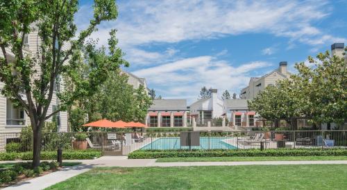 Outdoor community pool at apartment complex