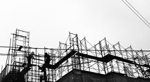 Scaffolding around a home construction site