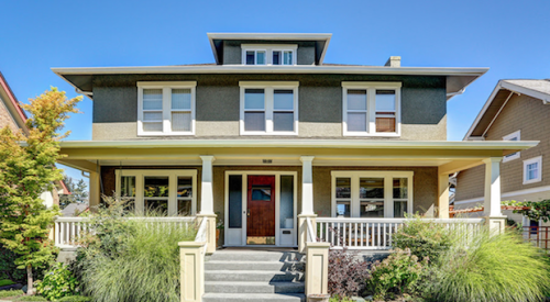 Front view of two-story house with porch