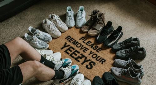 Shoes around welcome mat