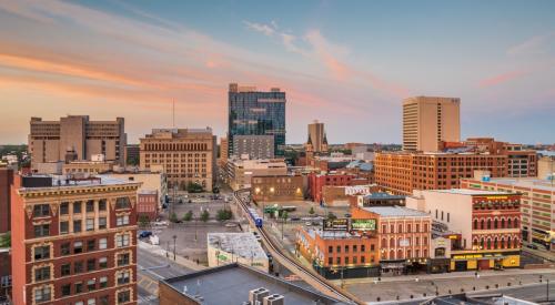 Aerial view of downtown Detroit, where it's cheaper to buy a home than to rent one