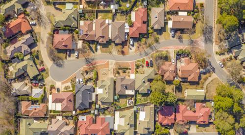 aerial of homes in a neighborhood