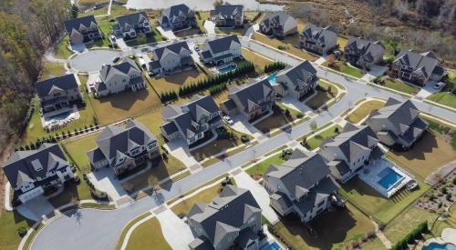 Aerial view of houses in residential development