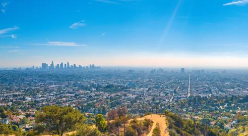 Downtown LA skyline seen from distance