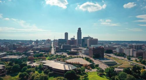 Aerial view of downtown Omaha, NE