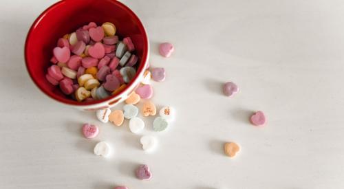 Candy hearts in a bowl