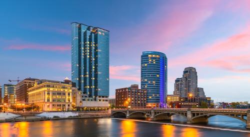 Grand Rapids, Mich. skyline at sunset