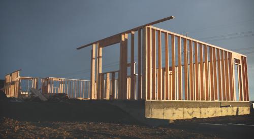 Timber frame house under construction