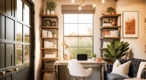 Home office with couch and desk