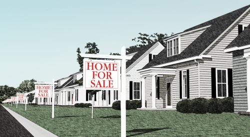 Graphic of row of existing homes with for sale signs in their front yards