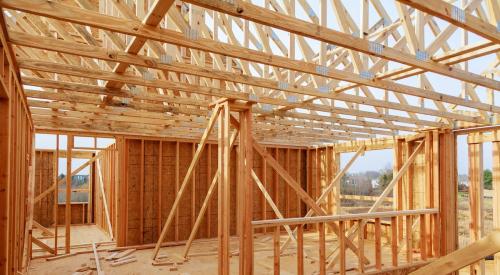 Interior of framed house under construction