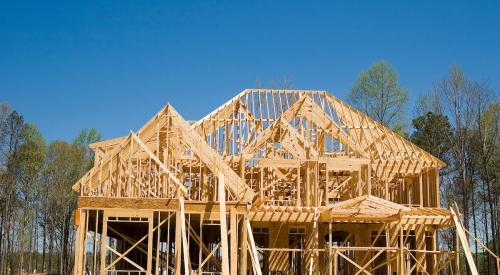 Stick-framed single-family house under construction