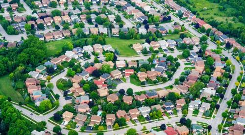 Aerial view of a residential housing development