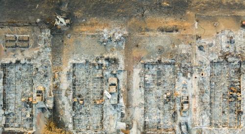 Foundations of houses decimated by wildfire