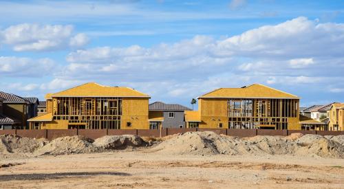 Two homes under construction in residential neighborhood