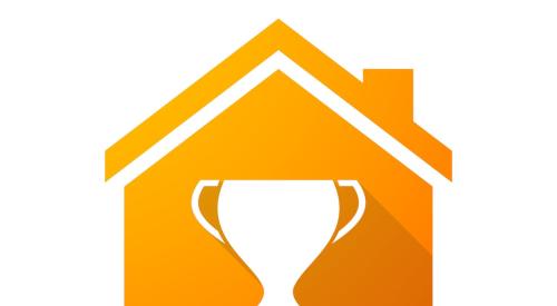 Award trophy inside orange house