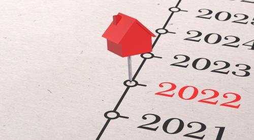 Housing market timeline with red house pin on year 2022