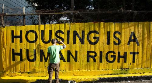 Affordable housing protest sign 