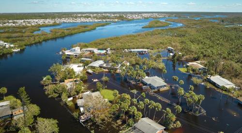 Aerial view of flooding around Florida houses after Hurricane Ian