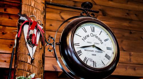 Clock that says New Orleans in a jazz café