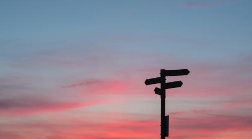 Signposts at sunset