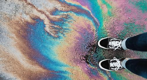 Standing on oil slick