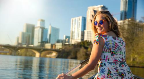 Lady paddling in Austin Texas