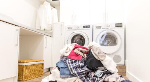 Pile of clothing in laundry room