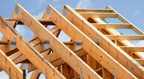 House roof framed with lumber