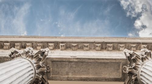 Low-angle shot of two pillars