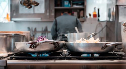 Pan food cooking in a restaurant kitchen