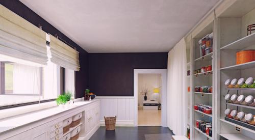 Modern pantry mudroom with plenty of shelf space and drawer storage for food and sundries during the pandemic.