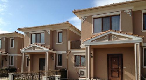 A row of modern townhouses 