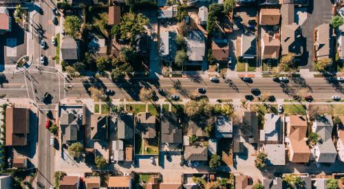 Aerial view of suburban single-family homes