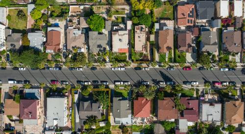 Aerial view of houses in residential development