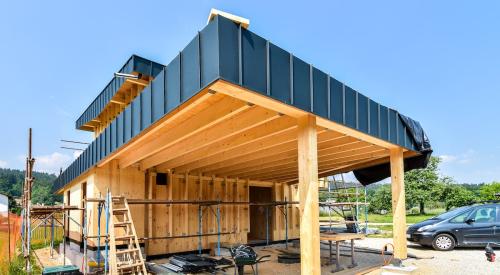 Net zero wood framed home being constructed