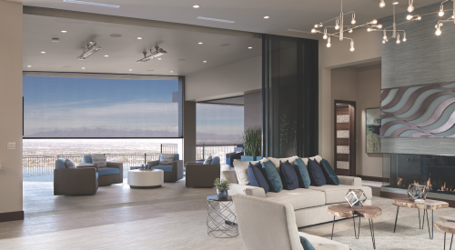 The New American Home 2020 interior with retractable screens opening to views over Las Vegas